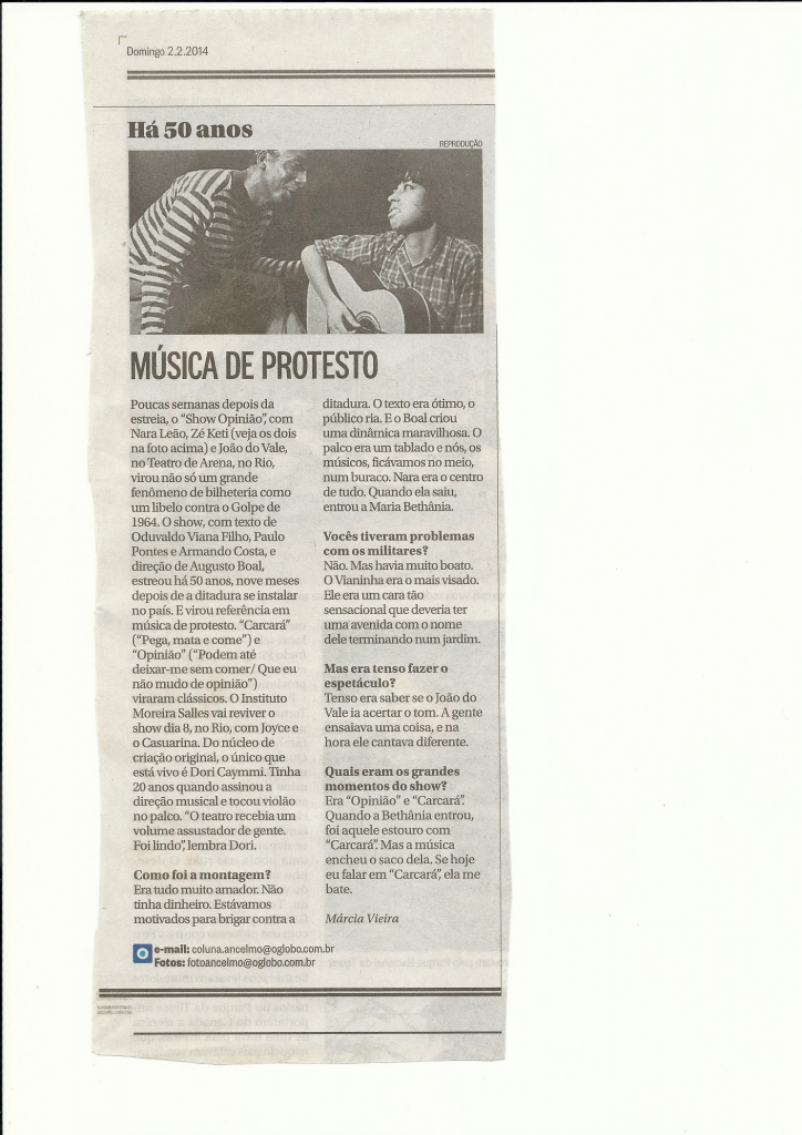Show Opinião, no jornal O Globo – 02 de fevereiro de 2014